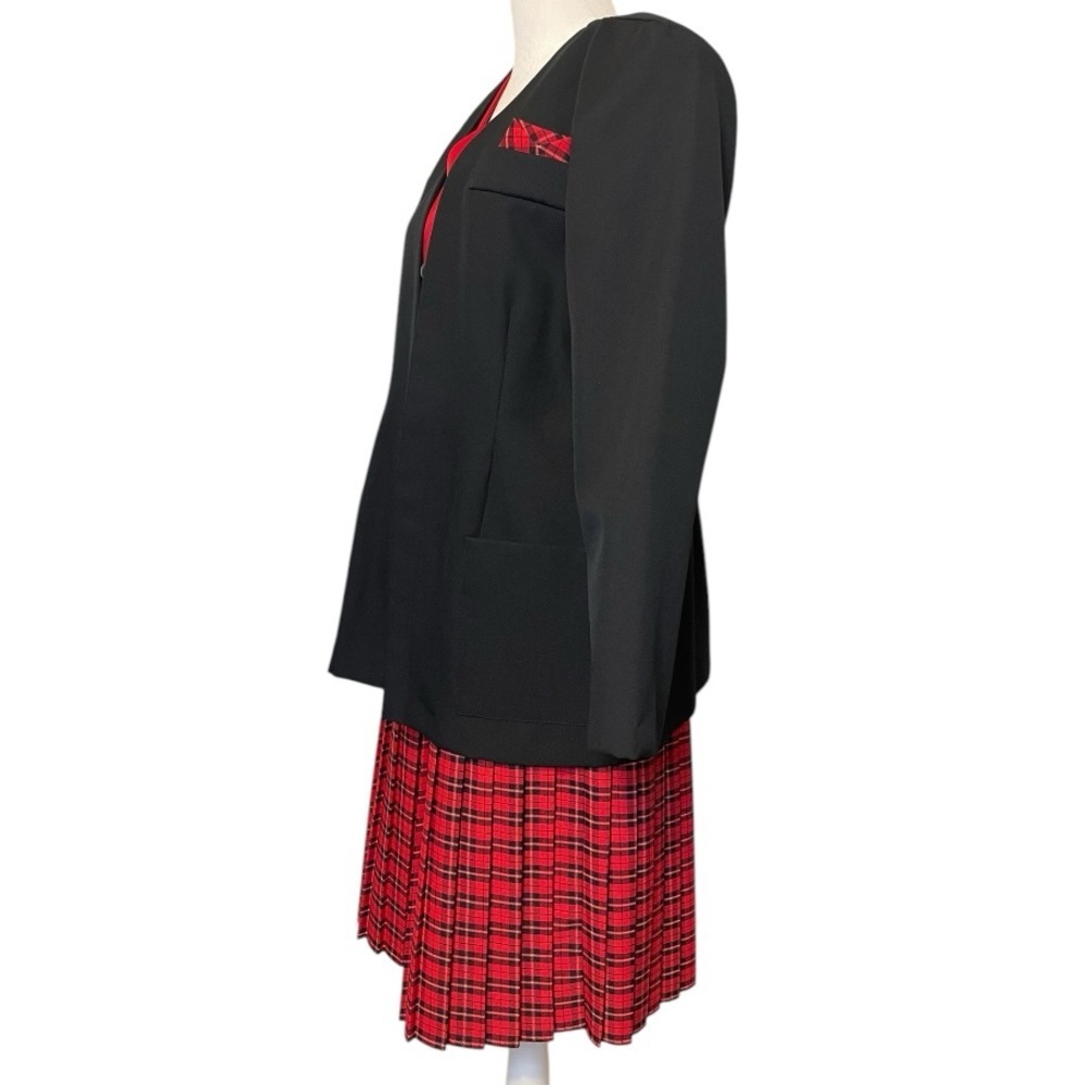 Vintage 80s Plaid Skirt Suit Set Red Black Power Suit Berg-Ray 10 Secretary Chic - Picture 9 of 11